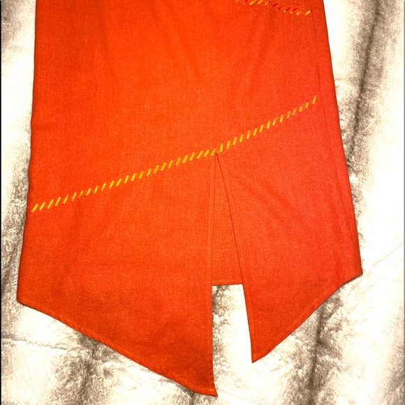 SELENE Sport Linen mix orange stylish Skirt Asymmetric Embellished midi - Picture 13 of 13